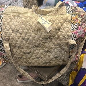 Tan Quilted Travel Bag with Chain Strap